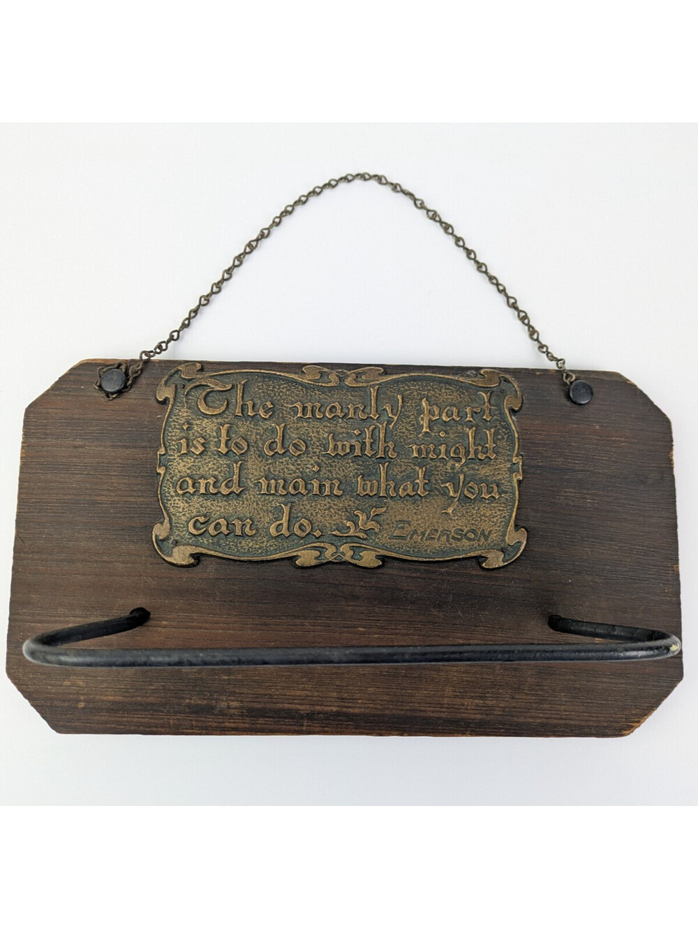 Vintage Ralph Waldo Emerson Quote Wood Plaque Metal Sign Towel Bar Tie Rack 9"